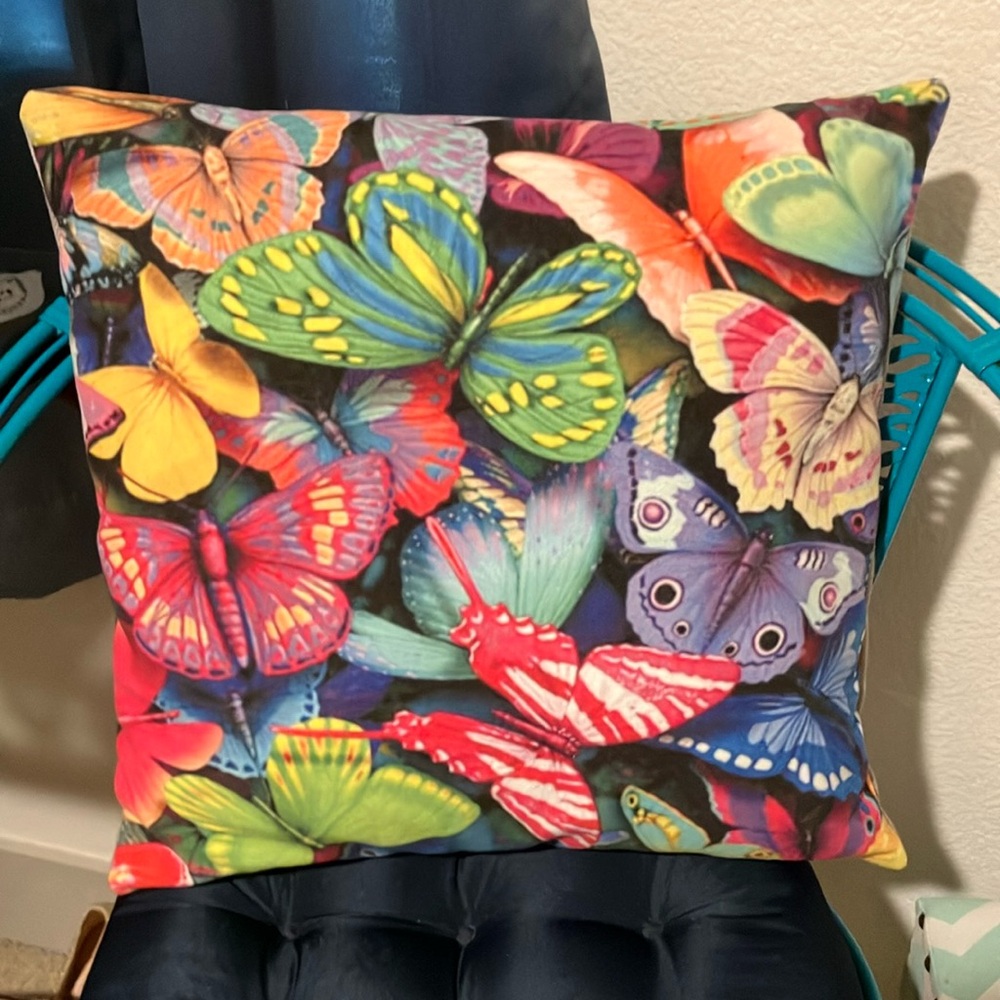 Vintage Velour Gorgeous Butterfly Multi Colored Pillow with Zipper